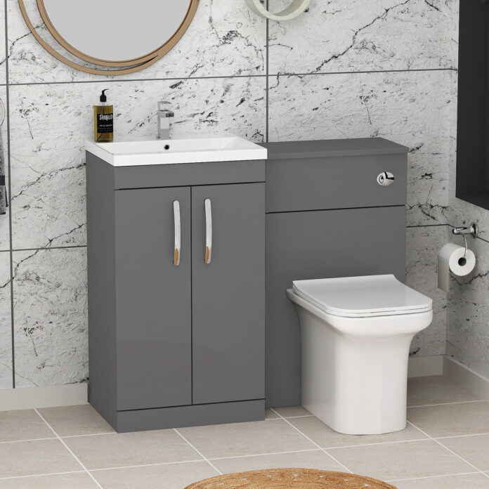 grey vanity unit with sink